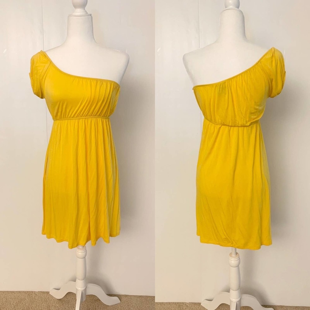 Karlie Womens Dress Size Small Yellow One Shoulder Empire Waist  Summer